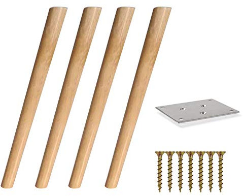 Lot de 4 pieds de meuble en bois naturel 50 / 60 / 70 cm - Pieds de table scandinaves modernes - Pieds de meubles de rechange pour chaises/tables à manger/bars - Droits/inclinés