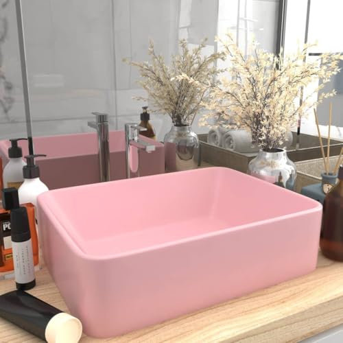 Qnhdfrt Lavabo de luxe, rose, mat, 41 x 30 x 12 cm, en céramique, pour salle de bain, invités, WC, cuisine et garage, design moderne, facile à nettoyer