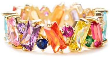MIYUEFAN Ring Damen 14K Gold Vergoldet Ringe mit Regenbogen-Steinen, Bunte Cubic Zirkonia Ring Promise Statement Ringe Schmuck für Frauen (Gold, 6)