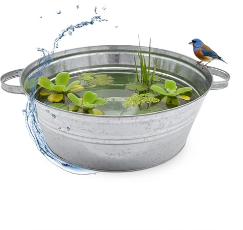 Spetebo Zinkwanne Pflanzkübel 13 Liter Metall Silber 40 x 14 cm mit Griffen | Blumenkübel Blumenschale Miniteich Zierteich Garten Schale Deko Kübel