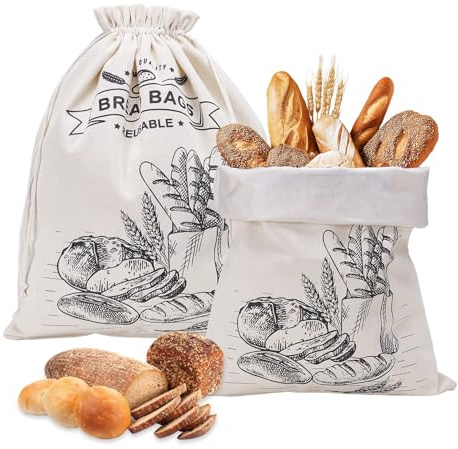 Tiusixsy 2 Piezas Grande Bolsa de Pan de Cera de Abeja, 44x35 cm Bolsa Pan Tela de Lino con Banda Elástica, reutilizable, para pan de masa madre y los Productos Horneados Frescos