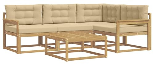 vidaXL Outdoor-Sofagarnitur 5 pcs Weiß und Beige 79 x 79 x 37 cm, Akazienholz Sofa, modernes Outdoor-Möbel, stylische Sectional-Garnitur, wetterfeste Terrasse, Garten Sitzgruppe