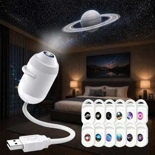 YeahBoom 2-in-1 Galaxy Projector Night Light, 360° Adjustable Sternenhimmel Projektor Erwachsene, LED Projektor Sternenhimmel mit 12 Schiebbare Projektionsfolien, für Auto, Wohnzimmer, Schlafzimmer