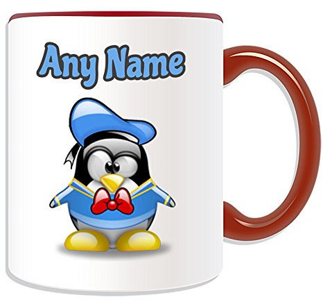 Regalo personalizzato – Paperino tazza (personaggio dei cartoni animati pinguino, opzioni colorate) nome messaggio unico stupido novità film animazione gioco fumetti supereroe supereroe super Topolino