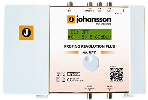 Centrale programmable Profino Revolution avec 4 entrées 2 x UHF/VHF/FM 60 dB de Johansson