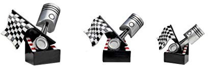 Henecka Motorsport-Pokal, Resinfigur Motorsport, schwarz Silber rot, mit Wunschgravur und auswählbarem Sport-Emblem, Größe 15 cm