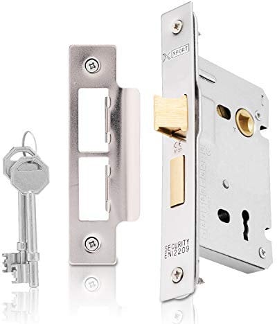 XFORT 3 Lever Polished Chrome Mortice Sashlock 65mm, Door Lock with Key for Internal Doors, CE Approved and Fire Rated Protection
