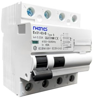 EV Expert 3Y-16HW-167R Fehlerstromschutzschalter | Schutz vor elektrischem Schlag | IP20 | 25-63A | Gleichstrom | Kurzzeitverzögerung | Weiß