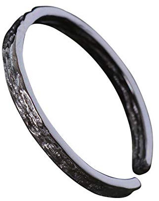 NicoWerk Damen Silberring Bandring aus 925 Sterling Silber Schlicht Schmal Schwarz mit Struktur Verstellbar Offen SRI619
