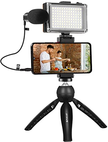 PULUZ Smartphone Vlogging Kit, Phone Vlog Kit mit 3200K-5500K Licht & Diffusor mit Mikrofon + LED-Licht + Stativhalterung + Phone Clamp Holder für YouTube, TikTok, Vlogging