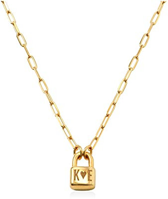 Oak&Luna - Engraved Initial Name Lock Necklace in Sterling Silver - Customised Jewellery - Gift For Her, Women, Gift For Valentine's Day, Mother's Day, Christmas (18ct Gold Vermeil)