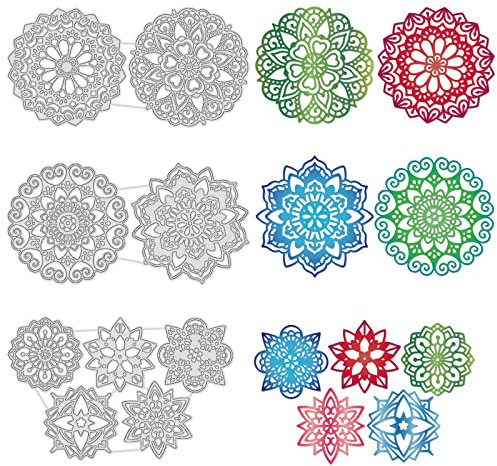 GLOBLELAND Mandala Blumen Metall Stanzschablone Blumenprägung Papierpräge Stanzschablonen Set Stanzformen für Kartenherstellung DIY Papier Scrapbooking Handgefertigtes Fotoalbum