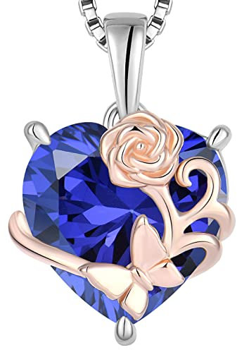 YL Collier Rosé Cœur Argent 925 taillé Décembre Pierres de Naissance Tanzanite Papillon Pendentif pour Femme