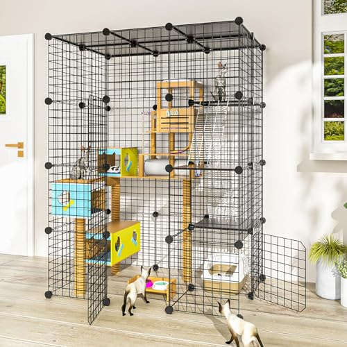 PAWING Großes Katzengehege - DIY Catio ideal für 1-3 Katzen, Indoor & Outdoor, Abnehmbarer Metalldraht-Zwinger, 2x3x4 Übungsplatz