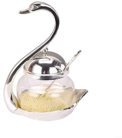 ZAMETTER Tarro creativo para condimentos, bonito azucarero de cisne, botella de salsa europea, sal y pimienta, azucarero con cuchara para servir (gris claro), VJW2LMT0G856643F145I