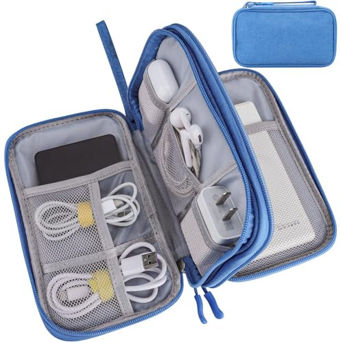 Teskyer Kabeltasche Organizer, wasserdichte, Urlaub Must Haves, Multifunktional Reise Zubehör, Travel Essentials, für Ladegerät, Powerbank, Himmelblau