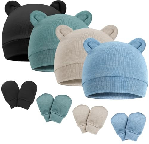 DRESHOW Neugeborenes Baby Mütze Hut und Handschuhe Set Beanie Bekleidung Unisex Infant Hut Kindergarten Mütze Baby Jungen Mädchen 0-6 Monate