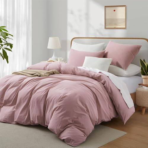 Boqingzhu Baumwolle Bettwäsche 220x240cm Rosa Altrosa Pink Einfarbig Uni Ästhetik Doppelbett Weich Renforce Baumwollbettwäsche Bettbezug 220x240cm und 2 Kissenbezüge 80x80cm mit Reißverschluss