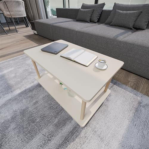 Wohnzimmertisch, Sofatisch aus Holz in Sand-Beige, Beistelltisch, Kleiner rechteckiger Couchtisch, Bücherregal, Blumenregal, Dekoregal, Küchentisch, Esstisch, Bürotisch, Schreibtisch, Kaffeetisch