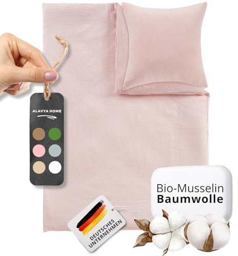 ALAVYA HOME® Kinderbettwäsche 100x135 2 teilig | ÖkoTex Zertifiziert & für Allergiker geeignet | Musselin Bettwäsche Kinder Set mit je 1 Bettbezügen 135 x 100 & 1 Kissenbezügen 40x60 | Rosa