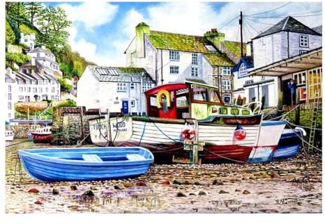 The House of Puzzles Polperro Jigsaw - 1000 Piece Jigsaws For Adults, Artist Illustrated, Scenic Landscape, Deluxe Puzzle Gifts