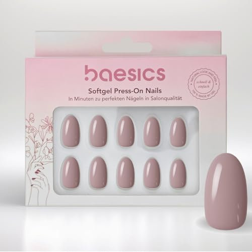 Baesics Softgel Press-On Nails Nude Oval – 30er Nagelset für Zuhause, Wiederverwendbar, Natürliche Optik, Flexibel, künstliche Nägel zum Aufkleben ink. Klebepads, Salonqualität für Anfänger