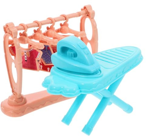 SEWACC Mini Iron Toy Clothes Rack for Doll House Including Miniature Ironing Table and Pretend Appliance for Micro Scene Ornament
