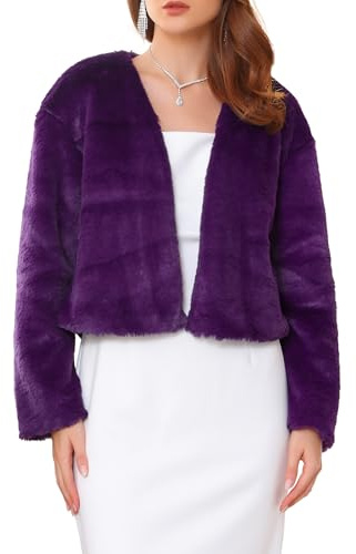 WOMLAYOUT Damen Bolero Formelle Cocktail Braut Hochzeit Elegante Kunstpelz Fell Jacke Dunkelviolett M