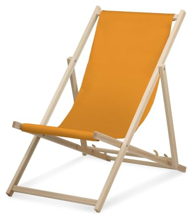 druck.de Liegestuhl einfarbig Ocker klappbar Buchenholz - 3fach verstellbar | Liegestuhl, Buchenholz, 3fach verstellbar, bis 95kg belastbar