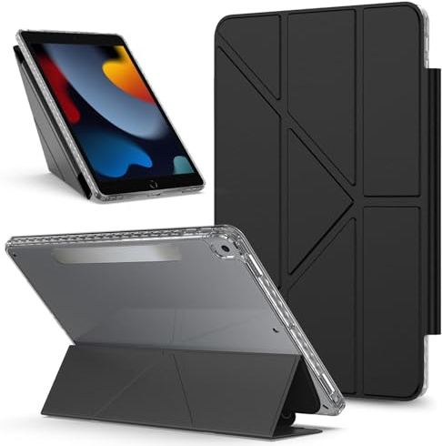 Custodia per tablet in pelle ecologica For iPad Air 3 Case 10.5 Inch Detachable Magnetic Cover Slim Protective Tablet Cases, Multi-Angle Viewing Clear Transparent Stand Shockproof Back Shell(Siyah)