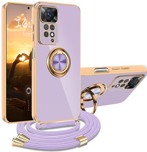 XCYYOO Coque pour Xiaomi Redmi Note 11 4G/ Note 11S avec Cordon, Coque pour Redmi Note 11 4G/ Note 11S avec Collier Silicone Housse 360° Voiture de Bague Magnétique Antichoc Étui Lanyard Cover