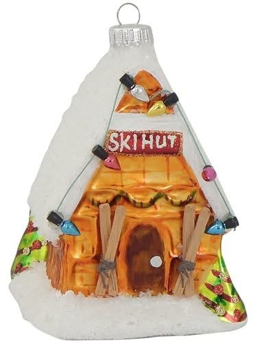 Krebs Glas Lauscha - Christbaumschmuck/Weihnachtsbaumanhänger aus Glas - Motiv: Ski Hütte - Farbe: Multicolor - Größe: 11 cm