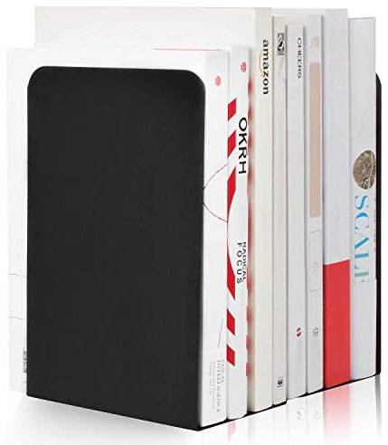 ASelected A Pair of Classic Bookends Plain Black 8 (205mm) Heavy Duty Metal Book Ends for Office Library Shelves