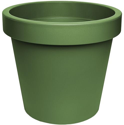 alles-meine.de GmbH Design - XL - großer Blumentopf/Pflanzkübel/Pflanzschale - Ø 35 cm - 19 Liter - grün - dunkelgrün Oliv - rund - Gross - Kunststoffkübel - Übertopf Pflanzg..