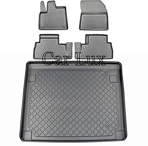 Car Lux AR91532 - Kit Alfombra Maletero y Alfombrillas de Goma a Medida Tipo cubeta Exclusiv con Borde Alto para Rifter Desde 2018-