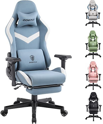 Dowinx Sedia Gaming da Ufficio con Supporto Massaggio Lombare, Tessuto Traspirante, Schienale Regolabile, Girevole con Poggiapiedi Blu