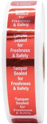 InStockLabels 500 Metallic Red Tamper-Evident Food Seal Stickers, Labels for Food Containers (0.75 Inches x 3.5 Inches)