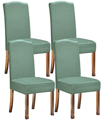 KELUINA Fundas para Sillas de Comedor de Jacquard Repelentes al Agua de Sarga Elástica para Decoración del Hogar, Restaurante, Hotel, Ceremonia(Verde Matcha,4 Piezas)