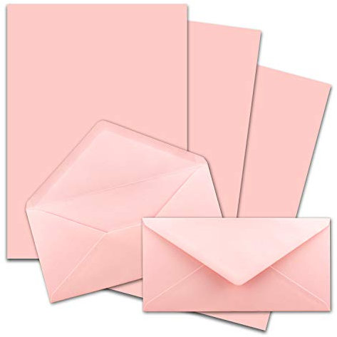 25x Briefpapier Set DIN A4 mit DIN Lang Briefumschlägen, Nassklebung - Rosa - mattes Schreibpapier mit Kuverts - FarbenFroh by GUSTAV NEUSER