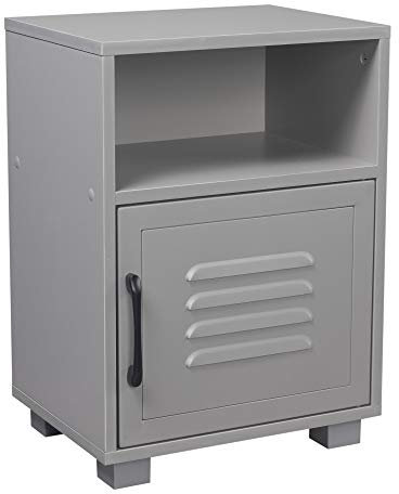 URBNLIVING Valencia Metal Door 1 Shelf Wooden Bedroom Bedside Cabinet Nightstand Side Table (Grey/Grey)