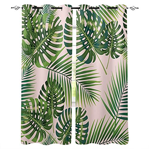 GFDFEYGF Vorhang Kinderzimmer Tropisch Dschungel Grün Einfach 140X245 cm (Wxh) 2Er Set Set Kindergardinen Mädchen Verdunkelungsvorhänge Mit Ösen Blickdichter Vorhang, Hellpink
