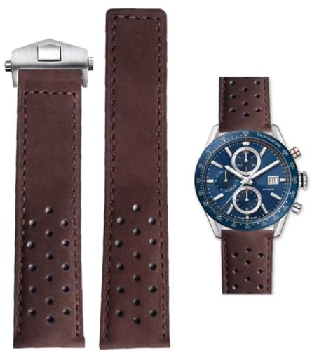 HEYOZURY Uhrenarmband für Tag Heuer 22mm,Leder Butterfly-Schnalle Perforiertes Rennarmband Aquaracer Serie Monaco Serie Ersatz Armband Original Armband for Tag Heuer