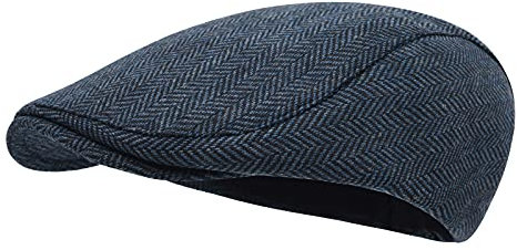 STARANCE Herren Schiebermütze Wolle Tweed Driving Irish Newsboy Hut, Fischgrätenmuster, Marineblau, Einheitsgröße