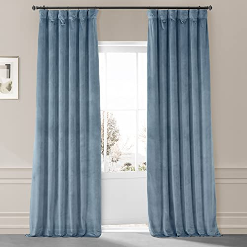 HPD Half Price Drapes Signature Plush Velvet Hotel Verdunkelungsvorhang (1 Panel), 127 x 278 cm, Kopenhagan Blue - VPYC-SBO179920-108