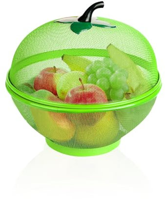 Fruits Bowl Basket Apple Shape Mesh with lid Tabletop Vegetable Holder Keep Unwanted Pets & Insects Out Kitchen Dishwashing Drain Basket (Green)