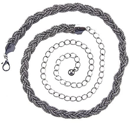 WedDecor Gunmetal Black Chain Belt for Women, Adjustable Waist Belt Metal Chain Vintage Belt, Cowgirl Mesh Braided Charm Waistband with Clasp Fastening, Fit to All Waist Western Dress, 118cm Length