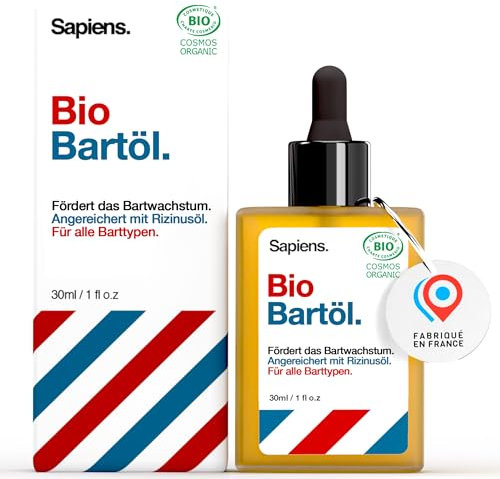 Sapiens Bartöl Herren 30 ml - BIO Bartpflege Öl Cosmos Organic Zertifiziert mit Rizinusöl - Bartöl Wachstum Spendet Feuchtigkeit Bart Conditioner - Beard Oil for men