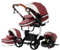 Magic ZC Cuir PU Poussette 3 en 1, Pousette Trio avec Conception Portable Pliable en Un Clic, Poussette Combinée avec Réversible Bidirectionnelle, Pousette Bebe avec Accessoires (518 Red)