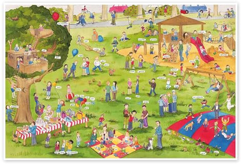 Posterlounge Lachen und lernen Wimmelbild: Auf dem Spielplatz Poster von Katherina Lindenblatt 150 x 100 cm Wandbilder Wanddeko