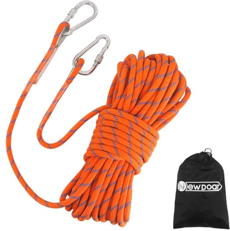 NewDoar 18KN Statisches Kletterseil 10 mm (3/8 Zoll) Zubehörkabel Ausrüstung 33 Fuß (10 m), 66 Fuß (20 m), 98 Fuß (30 m), 165 Fuß (50 m) Fluchtseil Eiskletterausrüstung Feuerrettungsseil-Orange/30 m